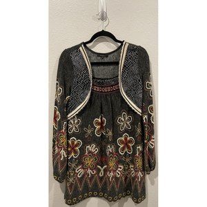 RADZOLI Floral Long Sleeve Grey Mini Dress